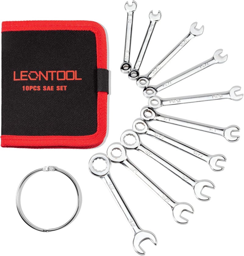LEONTOOL Mini Wrench Set, 10-Piece SAE Wrenches, Rust-Resistant Chrome Finish, Ideal for Automotive, Industrial, Home, Hobby - Silver - Image 1